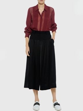 Sea New York Black Satine Wool Wide Leg Raw Edge Cropped Pants, NWT, Size 2